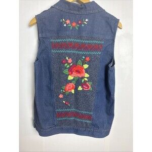 Alfred Dunner Womens Denim Vest 8 Embroidered Beaded Grandmacore
